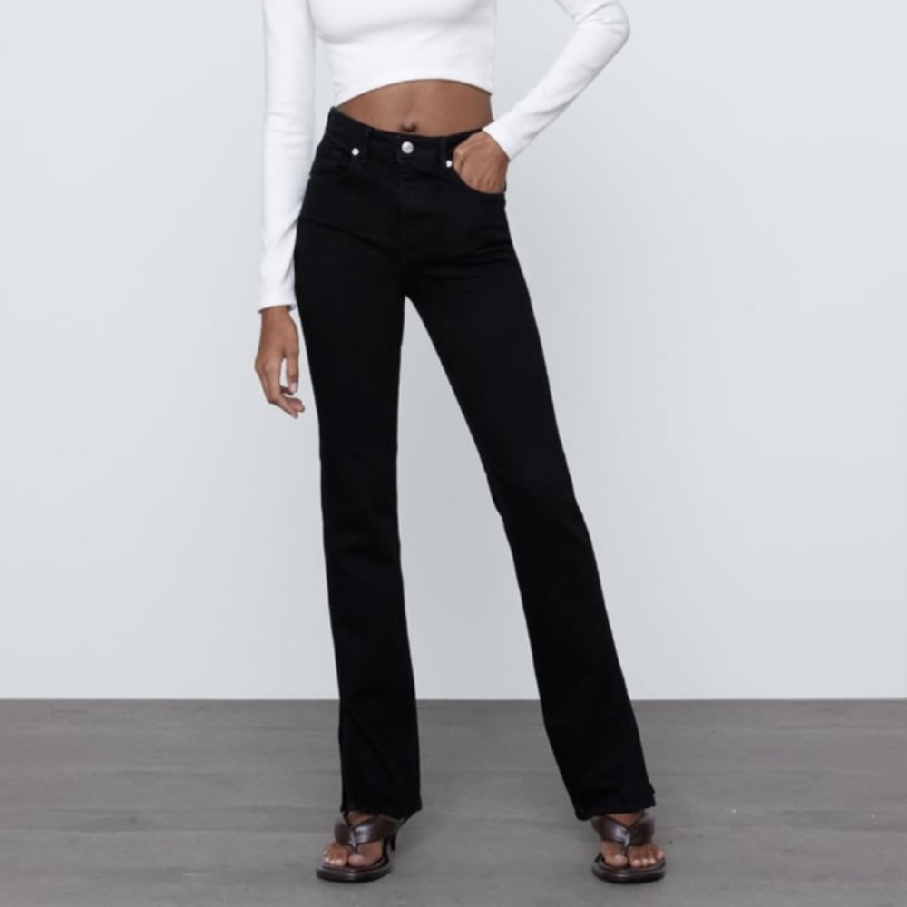 Hi Rise Split Skinny Jean in Black from Zara